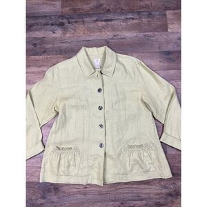J. JILL Womens Jacket Linen Button Down Chartreuse Green Pockets‎ Size Small